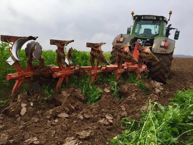 Fendt mit Kuhn Fünfscharpflug am Feldrand